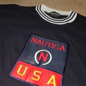 Vintage 90s NAUTICA leather patch tee.
